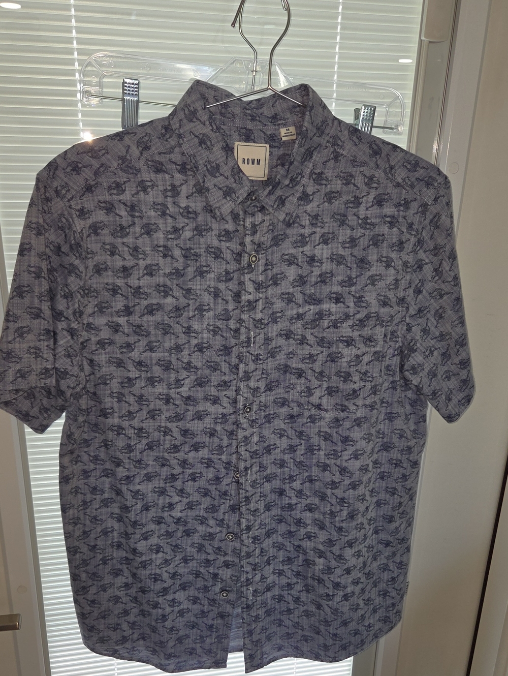 ROWM Mens Short-Sleeve Blue Printed Button-Up Shirt